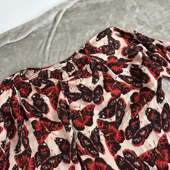 Tucker top blouse S/M Butterfly Silk 3/4 Sleeve Button Up Blouse Boho Designer - Picture 11 of 12
